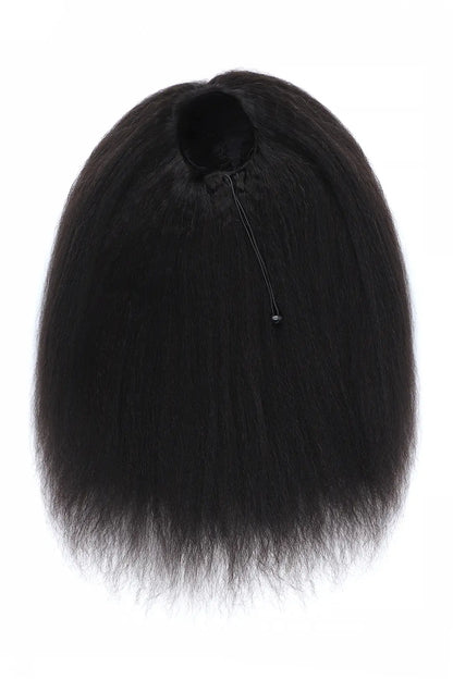 Details of kinky straight half wig flexible fit drawstring human hair seamless wig