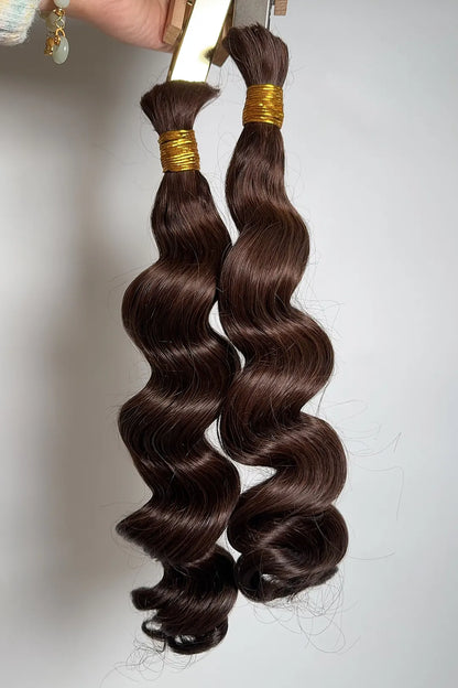 Double Drawn Dark Brown Loose Wave Bulk Hair For Braiding