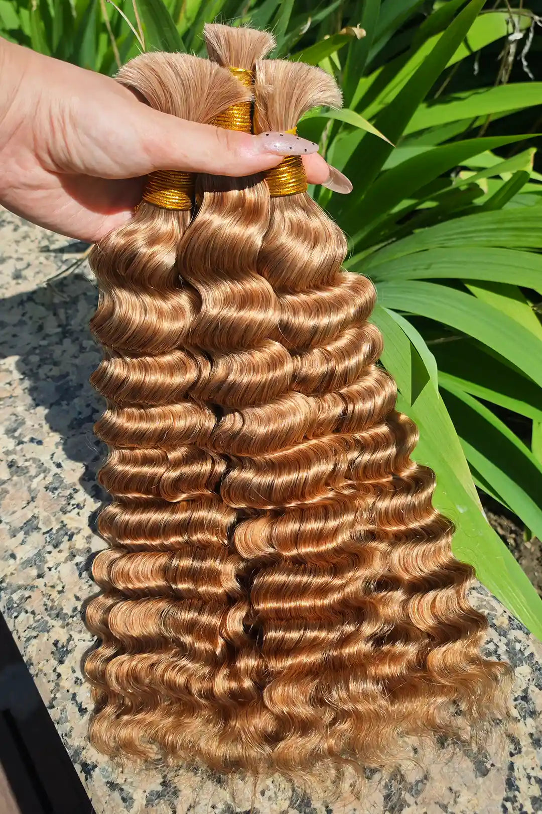 Double Drawn Deep Wave Medium Blonde Bulk Hair For Braiding 6