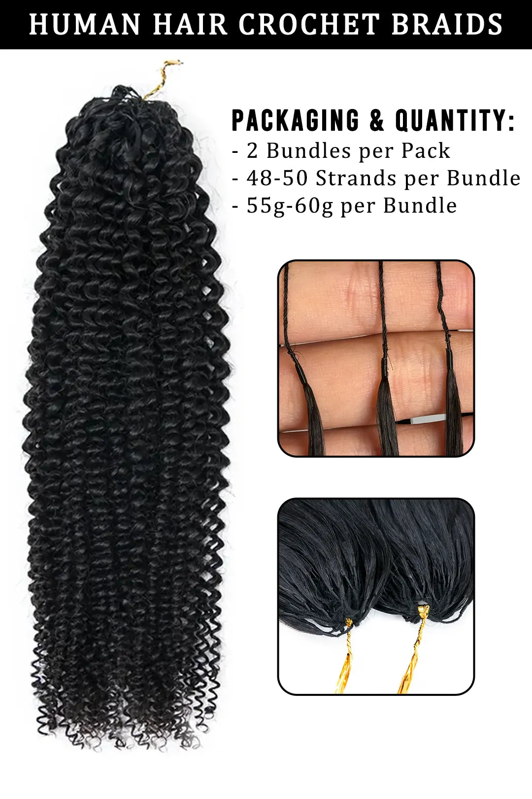 Feather Crochet Hair Extension Afro Kinky Curly Human Hair Double-Strand