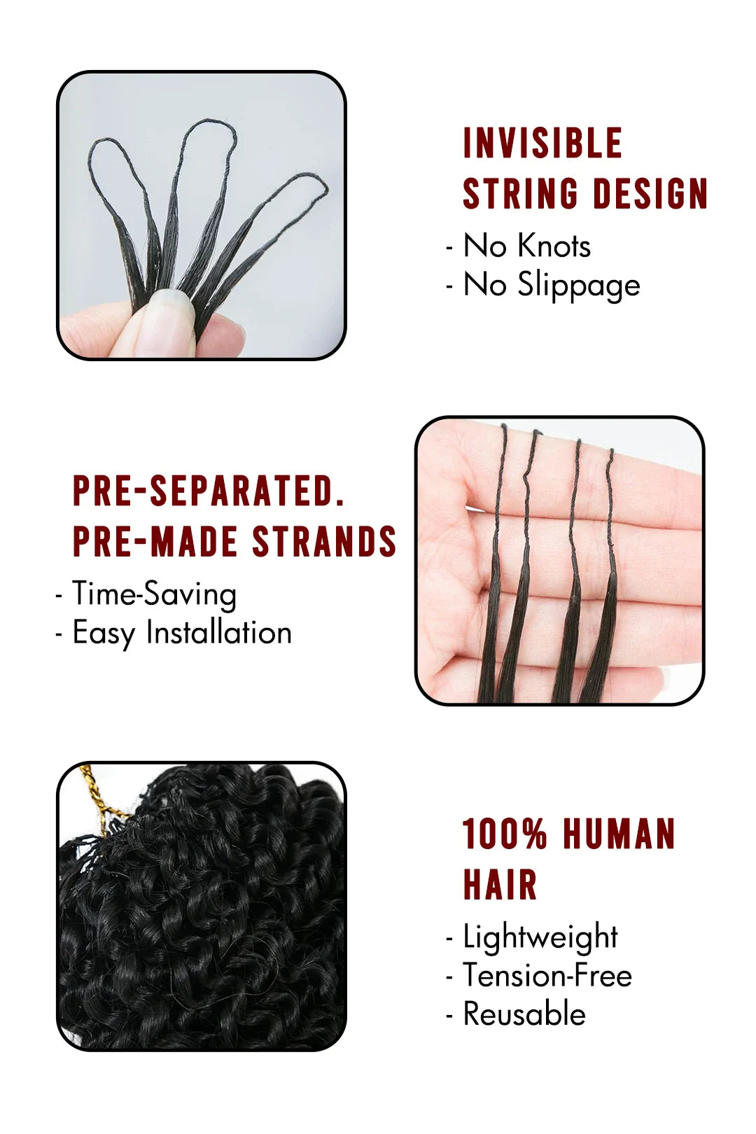 Feather Crochet Hair Extension Afro Kinky Curly Human Hair Double-Strand
