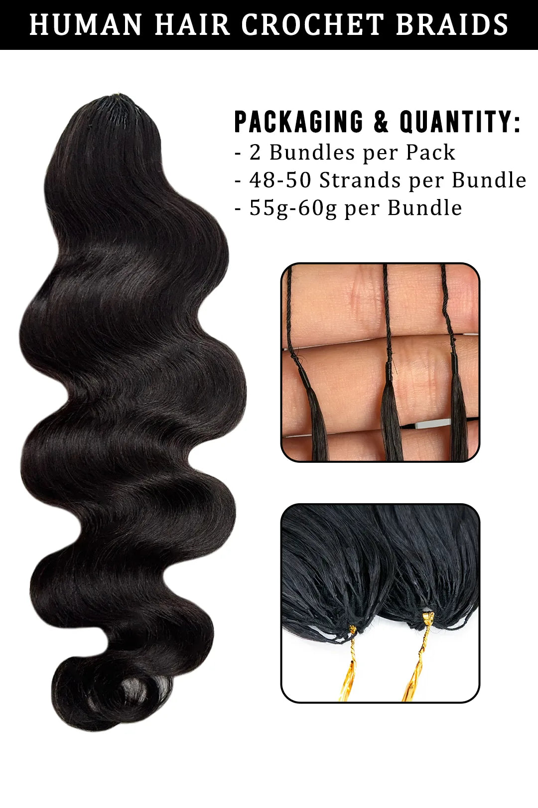 Feather Crochet Hair Extension Body Wave Human Hair Double-Strand