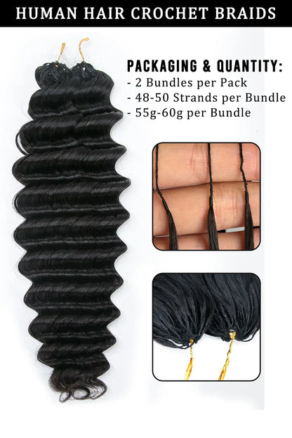 Feather Crochet Hair Extension Deep Wave Human Hair Double-Strand
