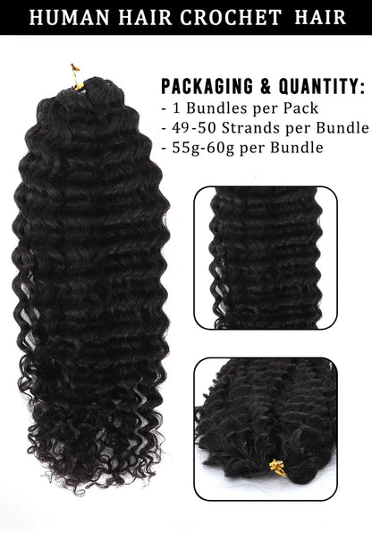 Water Deep Wave Feather Crochet Hair Extension Human Hair FE32 60g