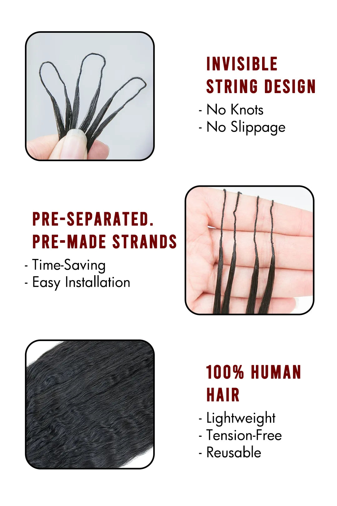 Feather Crochet Hair Extension Wet and Wavy Human Hair Double-Strand