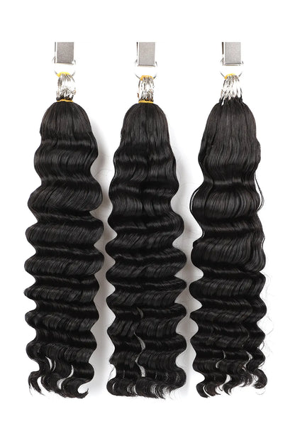 Handmade Feather Line Hair Extensions Deep Wave Single-Strand with Loop