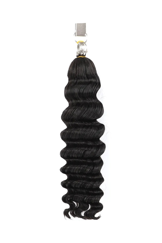 Handmade Feather Line Hair Extensions Deep Wave Single-Strand with Loop