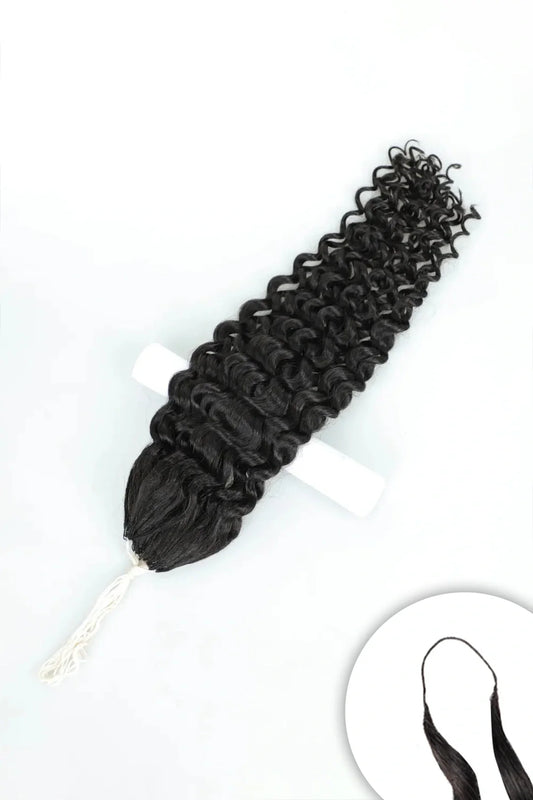 Handmade Deep Curly Feather Line Hair Extensions 100% Black Remy Human Hair