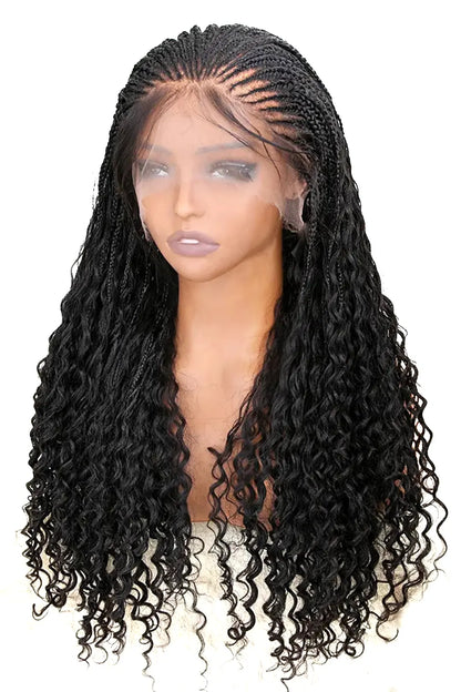 Fulani Braids Full Lace Wig Knotless Bohemian Style 100% Human Hair