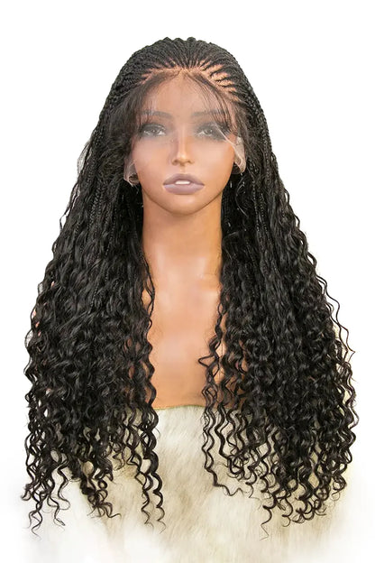 Fulani Braids Full Lace Wig Knotless Bohemian Style 100% Human Hair