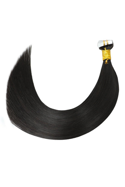 Hand Tied Tape-In Hair Extensions Straight Black Human Hair 20 Pcs
