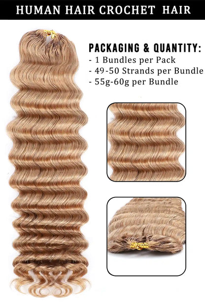 Honey Blonde #27 Deep Wave Feather Crochet Human Hair