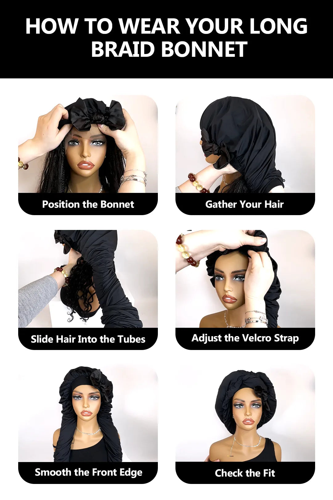 How to wear pantyhose sleeping bonnet elastic satin adjustable velcro