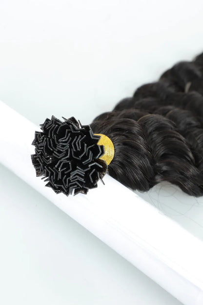 Keratin Bonded Hair Extensions | V-Tip | Black Hair Deep Curly