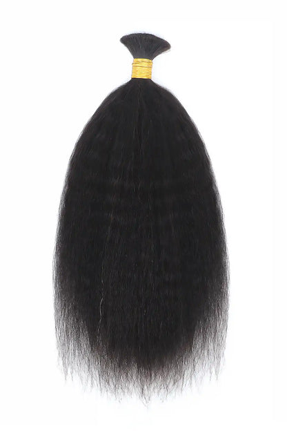 Double Drawn Kinky Straight Bulk Hair For Braiding Natural Black