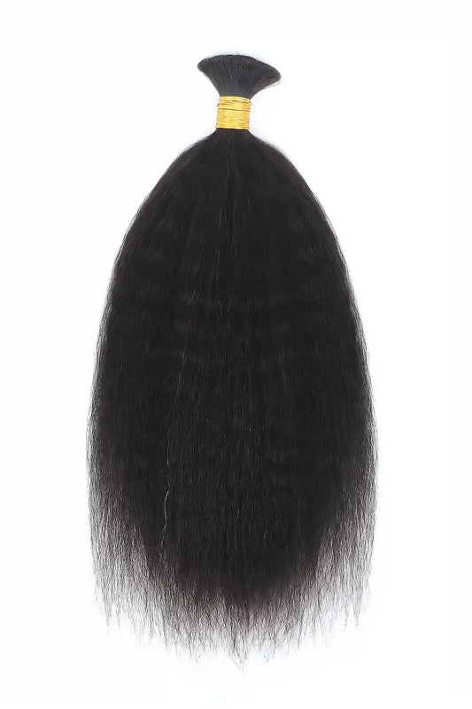 Single Drawn Kinky Straight Bulk Hair For Braiding Natural Black