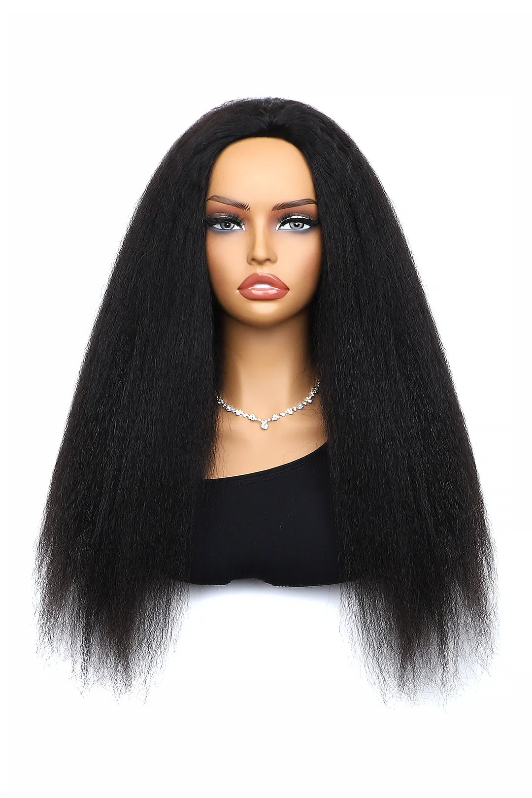 Kinky Straight Half Wig Flexible Fit Drawstring Human Hair Seamless Wig