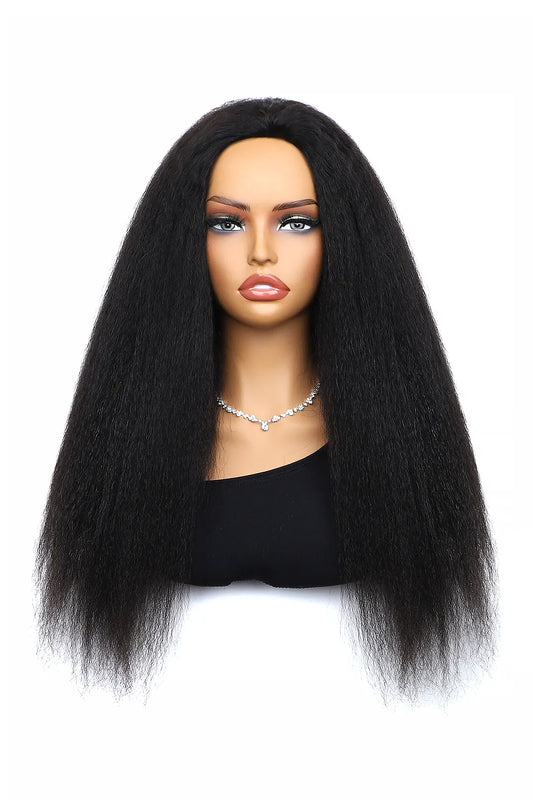 Kinky Straight Half Wig Flexible Fit Drawstring Human Hair Seamless Wig