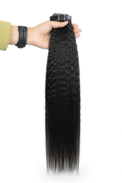 Kinky Straight Seamless Clip in Hair Extensions Natural Black