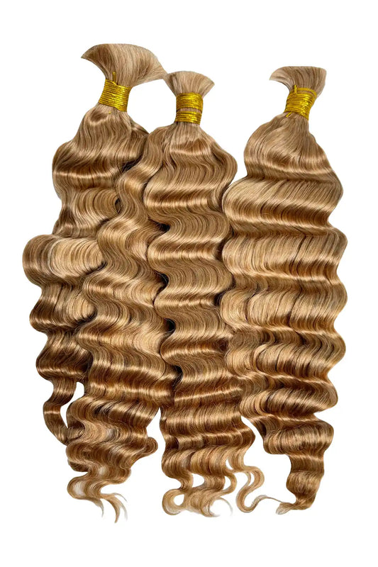 Double Drawn Medium Blonde Bulk Hair For Braiding Loose Deep Wave