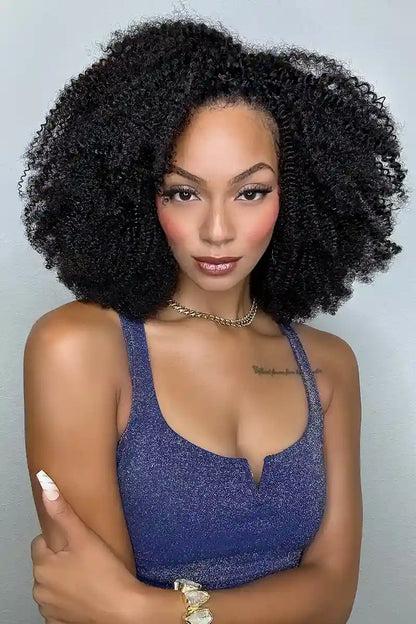 Feather Crochet Hair Extension Afro Kinky Curly Human Hair Double-Strand