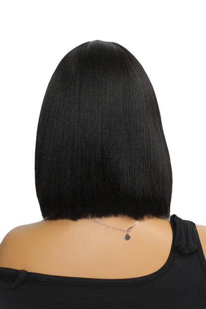 No Glue Top Lace Wigs 10 Inch YaKi Bob Human Hair Straight with Bangs