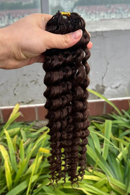 Dark Brown Water Wave Feather Crochet Human Hair Extension FE35 60g
