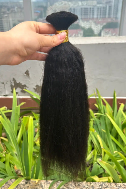 Single Drawn Kinky Straight Bulk Hair For Braiding Natural Black