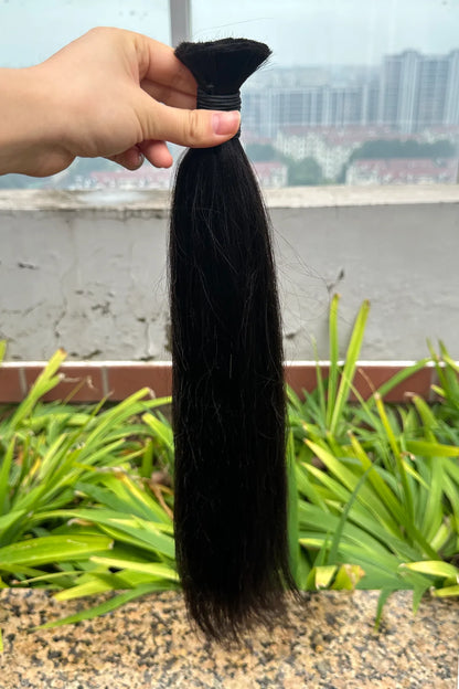 Single Drawn Yaki Bulk Human Hair For Braiding Natural Black
