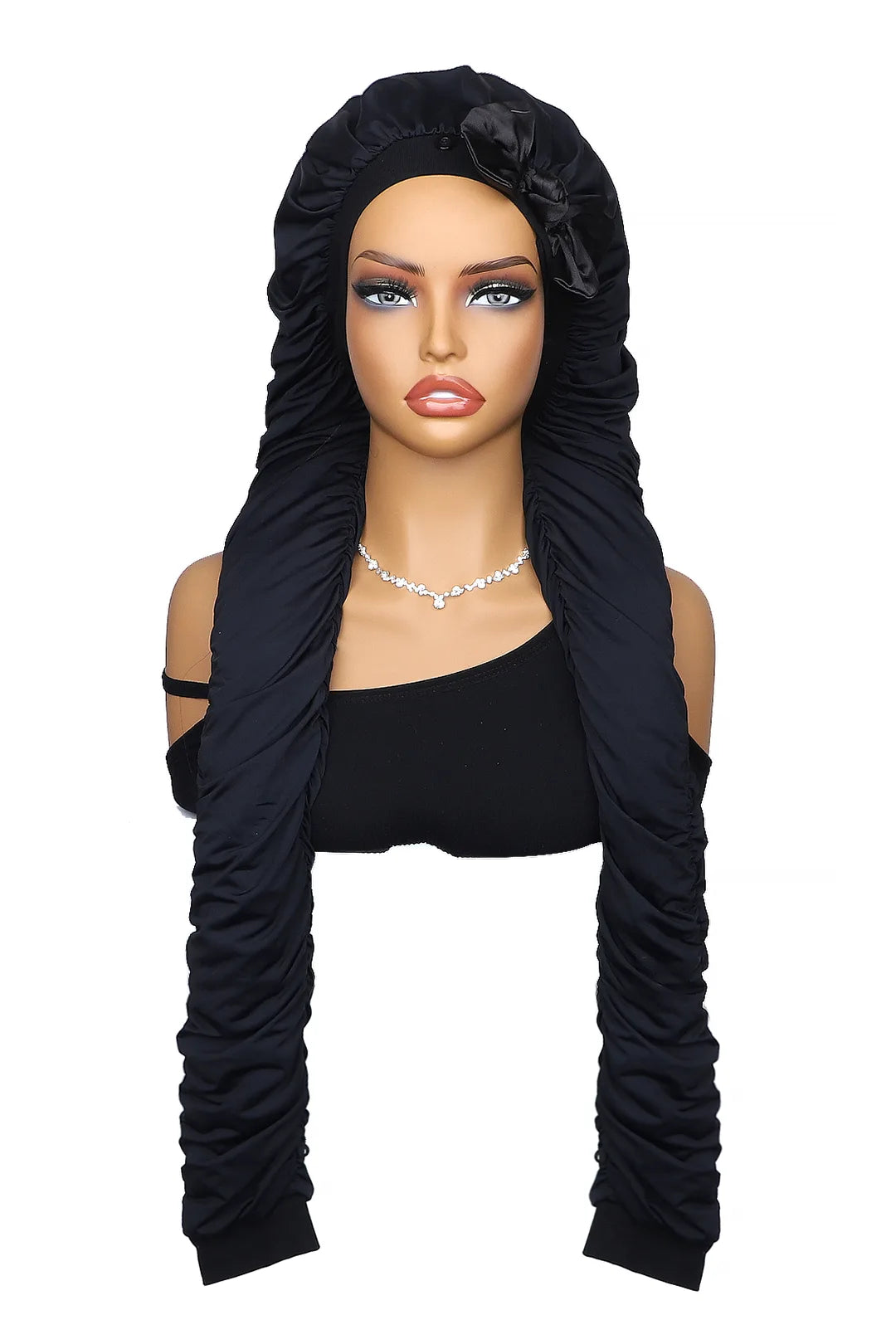 Pantyhose Sleeping Bonnet for Long Braids & Hair Elastic Satin Adjustable Velcro