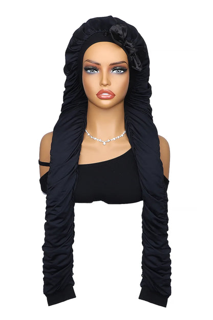 Pantyhose Sleeping Bonnet for Long Braids & Hair Elastic Satin Adjustable Velcro