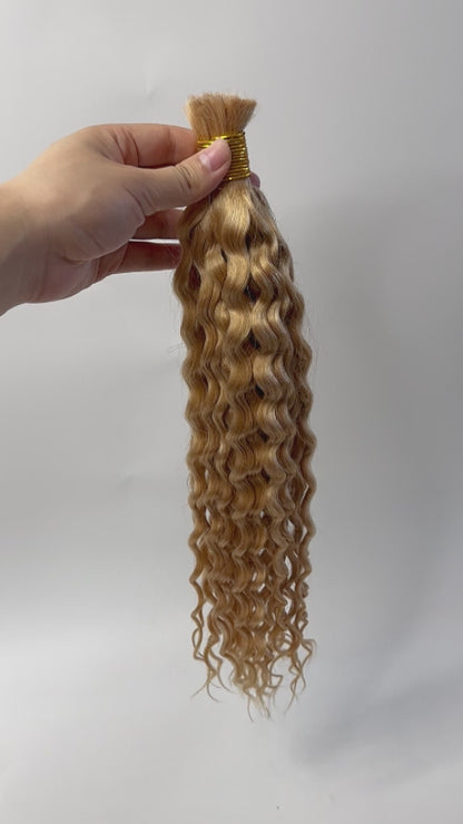 Double Drawn Strawberry Blonde Color Water Wave Bulk Human Hair