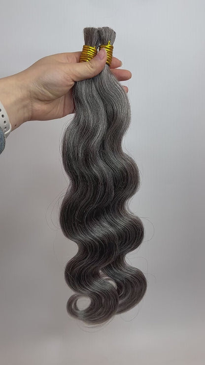 Salt and Pepper Bulk Hair Body Wave for Braiding 70% Gray