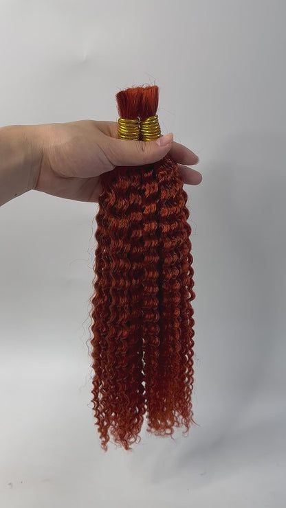 350# Ginger Kinky Curly Bulk Human Hair For Braiding BU16