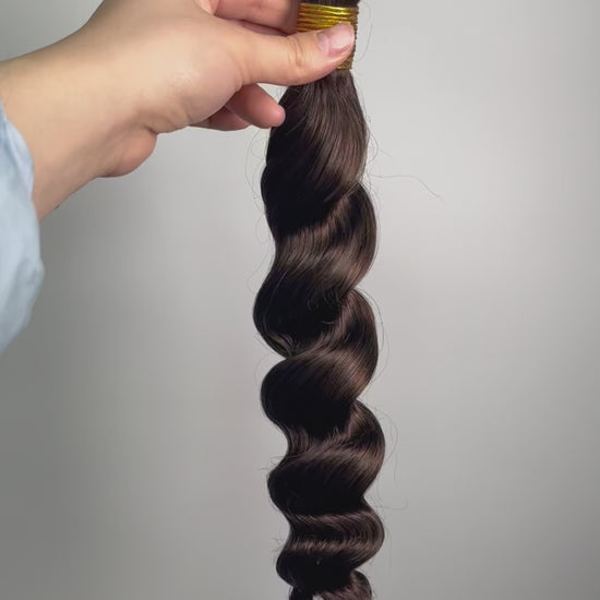 Video of double drawn dark brown loose wave bulk hair for braiding bu63