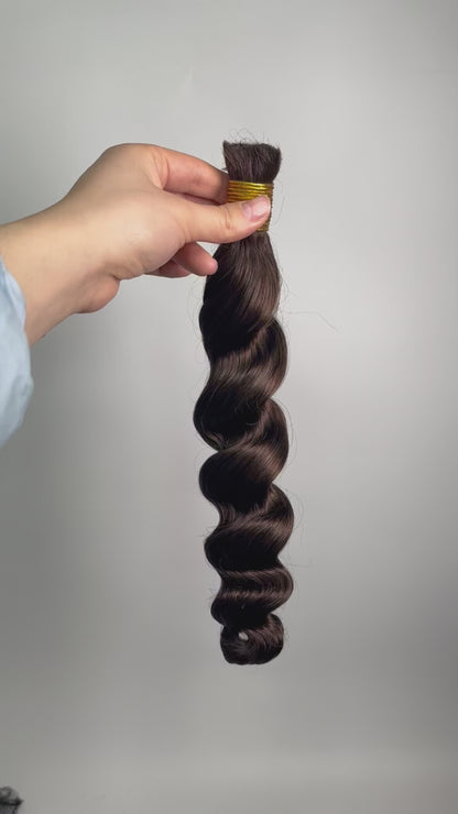 Video of double drawn dark brown loose wave bulk hair for braiding bu63