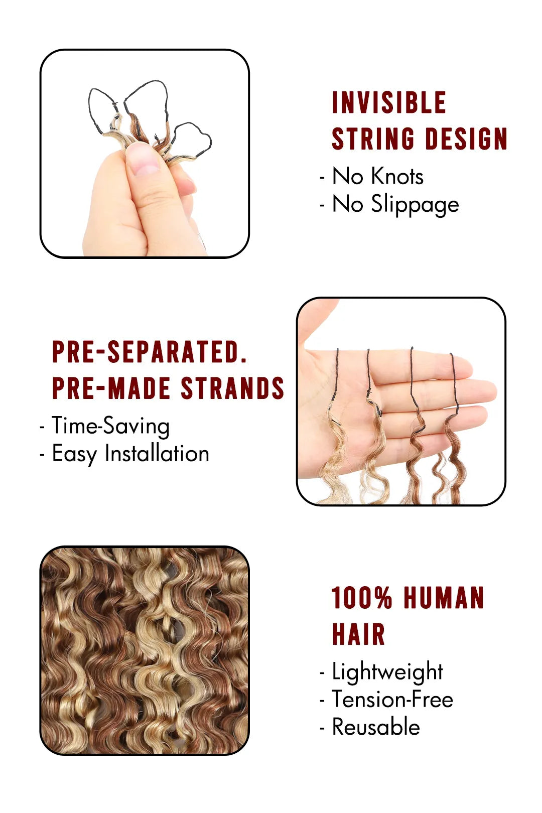 #27/30/613 Mixed Color Burmese Curly with Spiral Curls Crochet Miracle Knots Hair