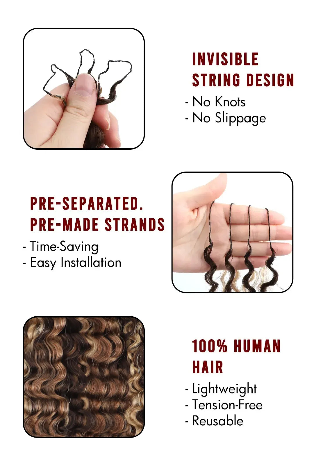 #4A/27/30 Mixed Color Water Deep Wave Crochet Miracle Knots Hair