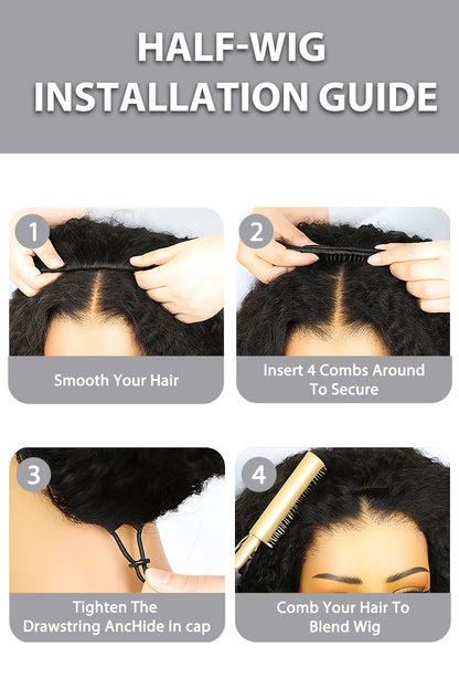 Burmese Curly with Spiral Curls Ends Half Wig Flexible Fit Drawstring