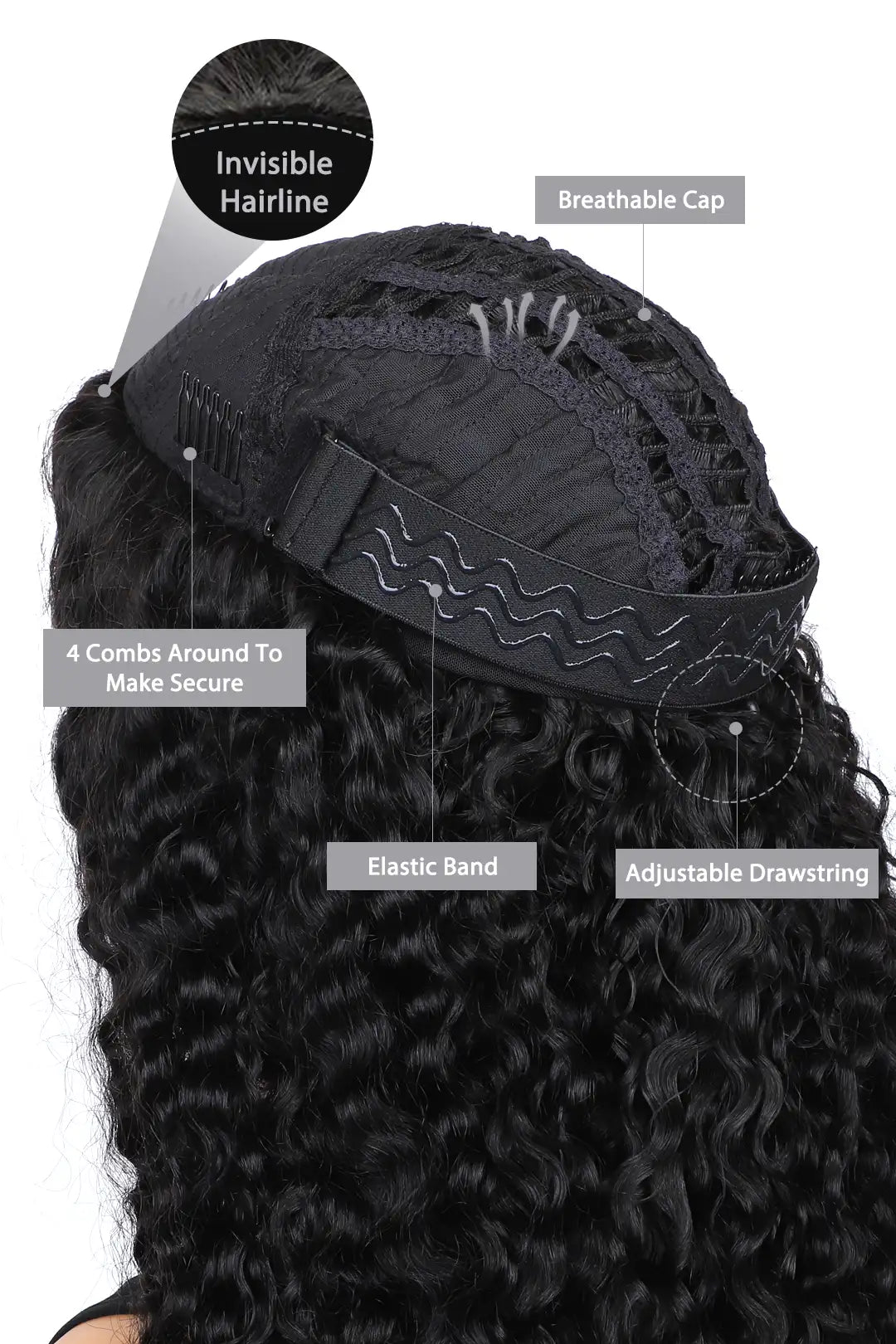 Burmese Curly with Spiral Curls Ends Half Wig Flexible Fit Drawstring