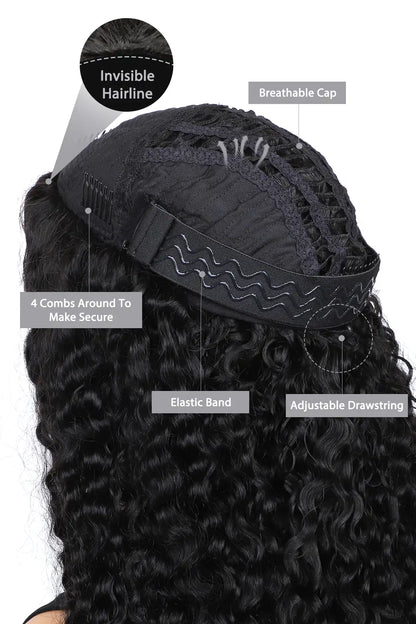 Burmese Curly with Spiral Curls Ends Half Wig Flexible Fit Drawstring