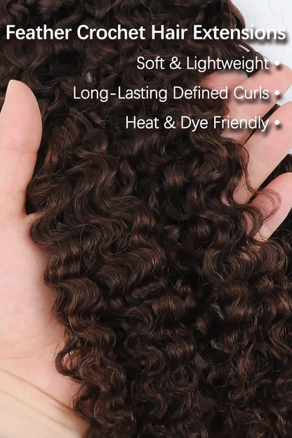 Dark Brown #4A Water Deep Wave Feather Crochet Miracle Knots Hair