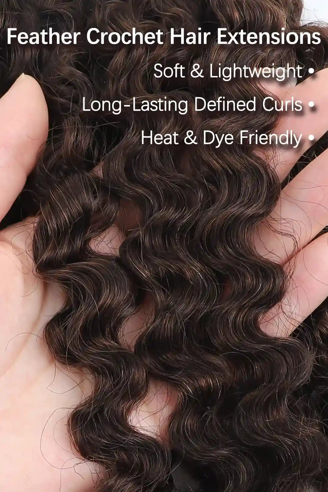 Dark Brown #4A Water Deep Wave Feather Crochet Miracle Knots Hair
