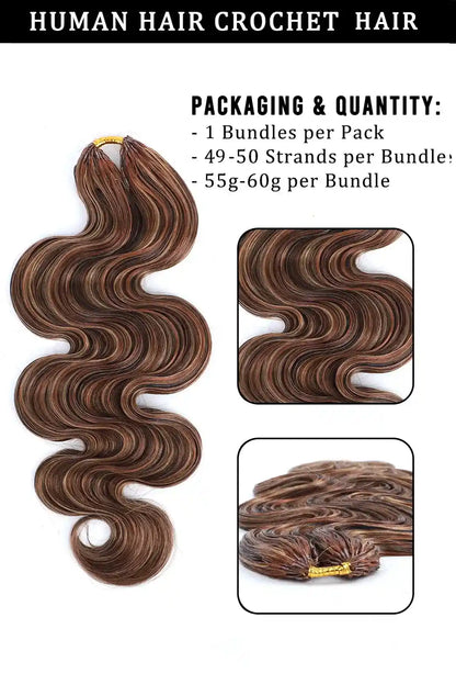 Double Drawn Highlight Blend #4/27/30 Body Wave Feather Crochet Human Hair
