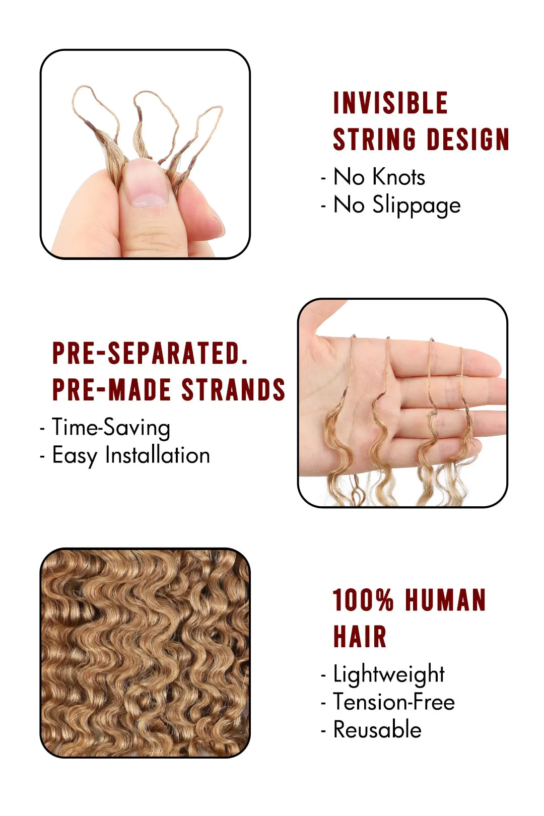 Honey Blonde #27 Water Deep Wave Feather Crochet Miracle Knots Hair