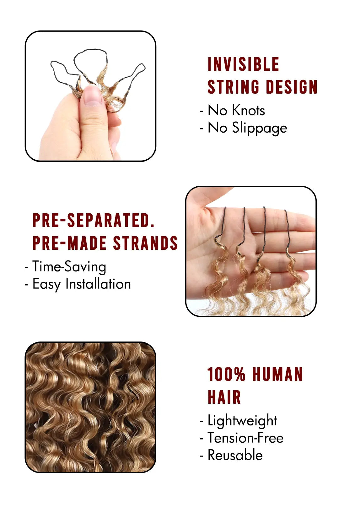 Honey Blonde #27 Water Deep Wave Feather Crochet Miracle Knots Hair