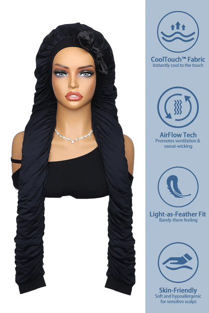 Product description of pantyhose sleeping bonnet elastic satin adjustable velcro