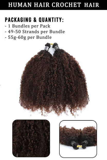 Double Drawn #1B/4 Two-tone Color Tight Curly Feather Crochet Human Hair