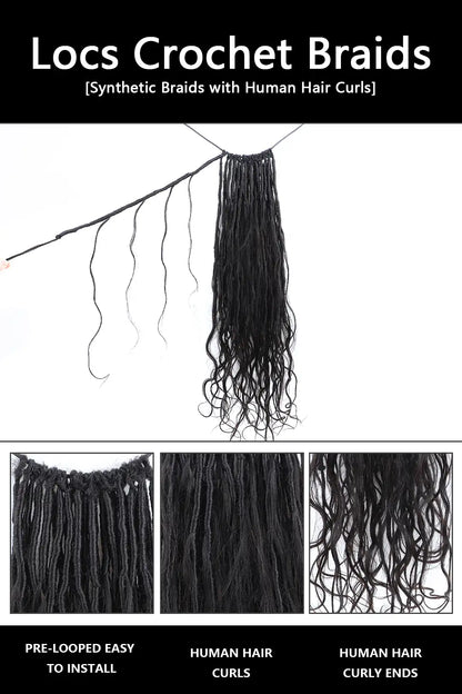 Product description picture of crochet faux locs braids with human hair curls body wave bb04