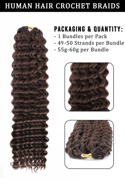 Dark Brown Water Wave Feather Crochet Human Hair Extension FE35 60g